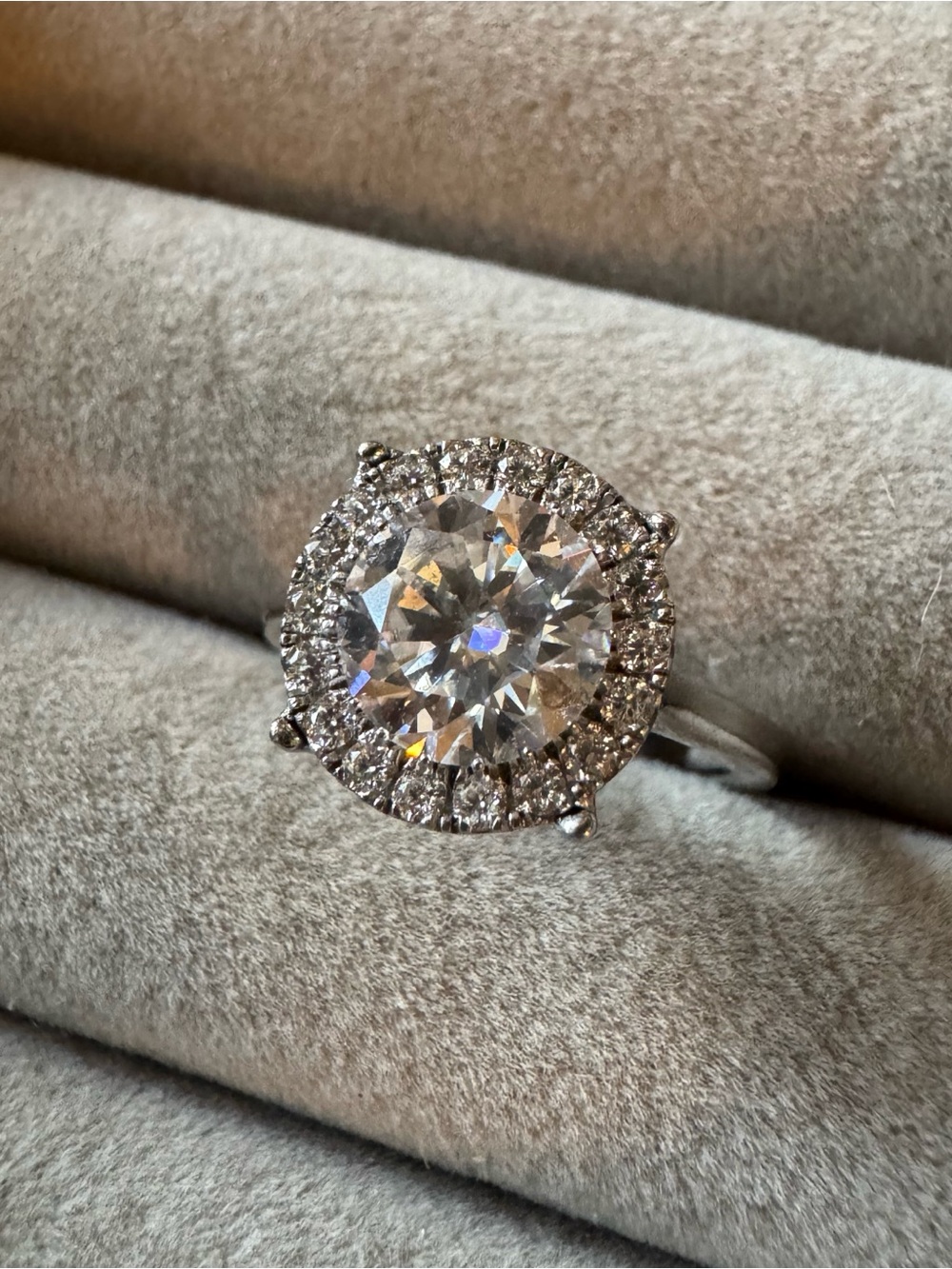 D’Joy Large Round Moissanite Halo Ring 925 Sterling Silver Size 6